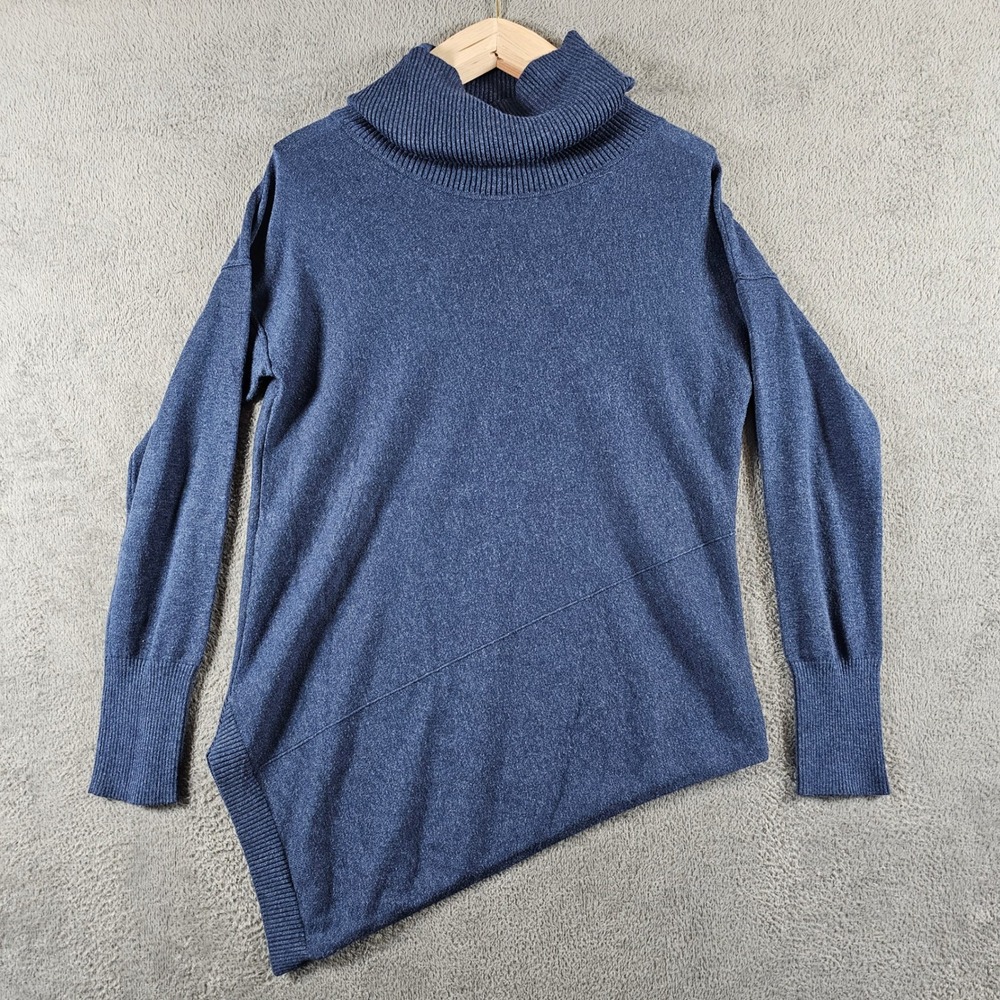 Verve Ami Womens Cowl Neck Asymmetrical Hem Knit Sweater Heathered Blue Size M‎